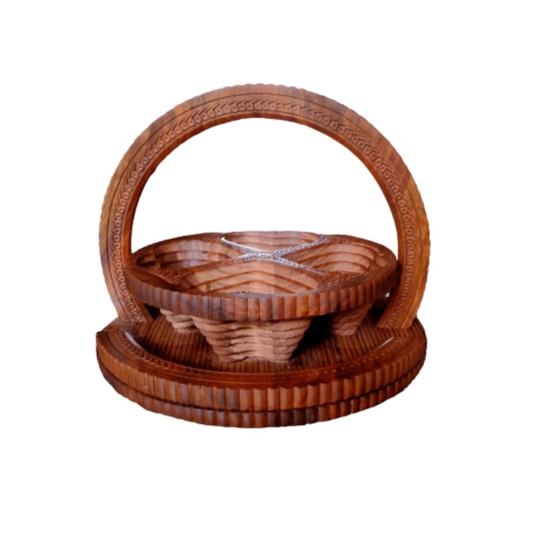 Handcrafted Wooden Folding Dry Fruit Basket – Perfect for Gifting & Festive Occasions