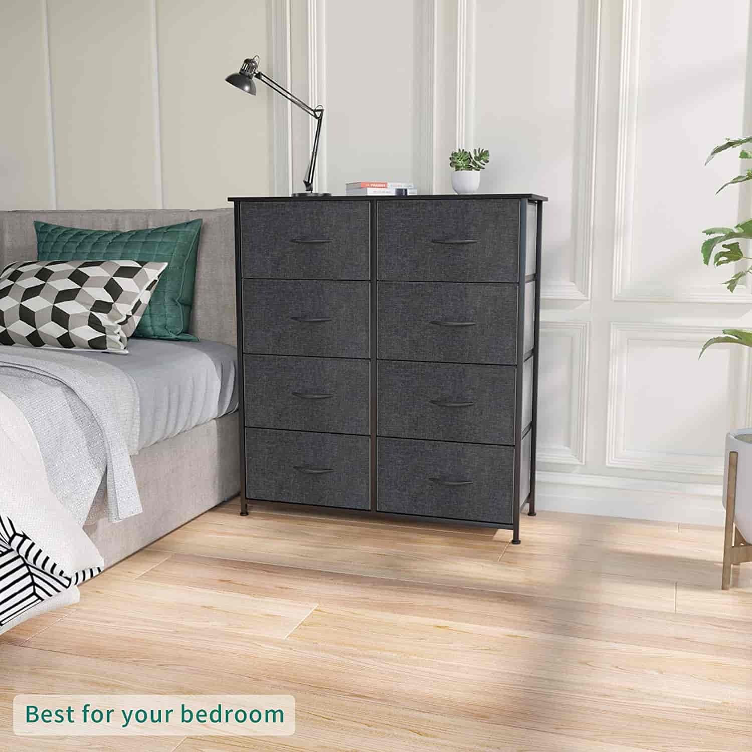Latest Fabric Dresser for Bedroom with 8 Drawers  (Black/Grey)