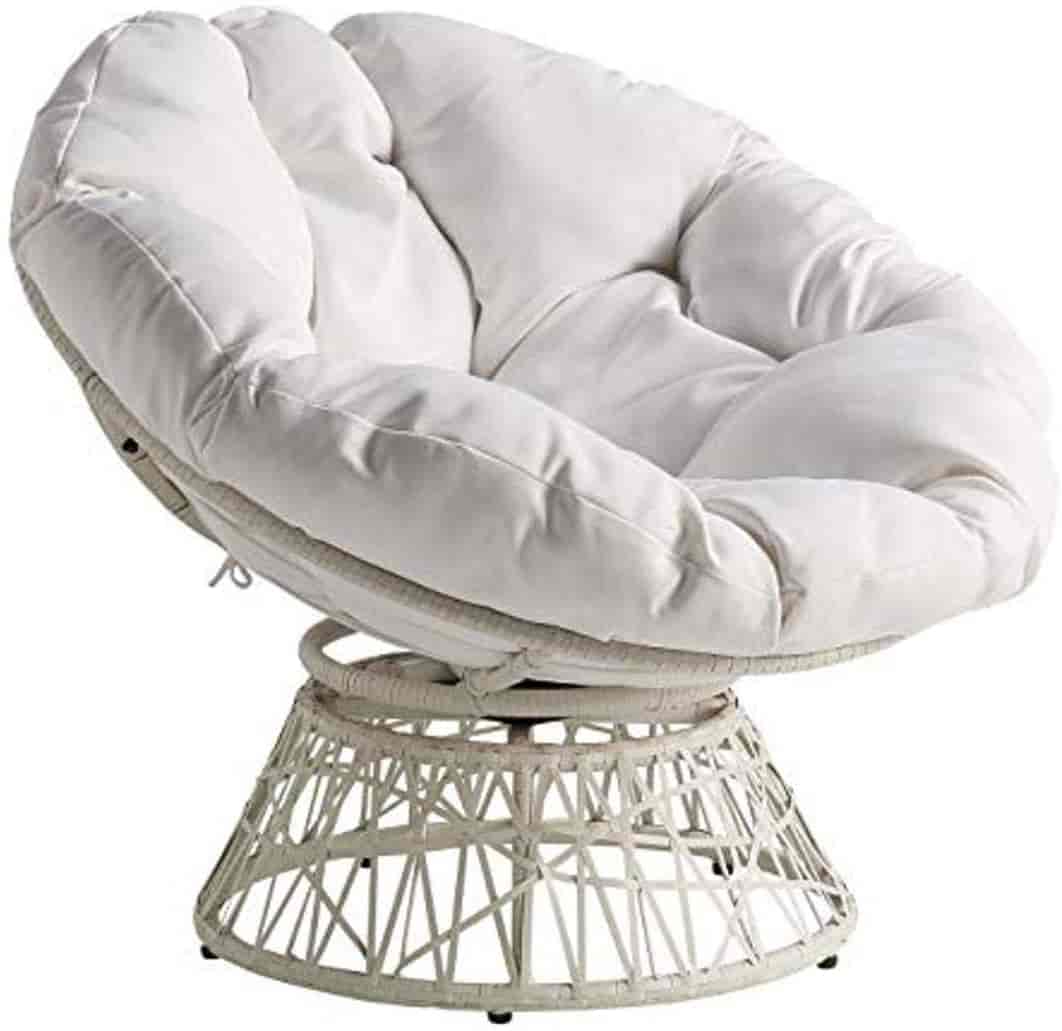 Best Wicker Papasan Chair with 360-Degree Swivel, White Frame with White Cushion
