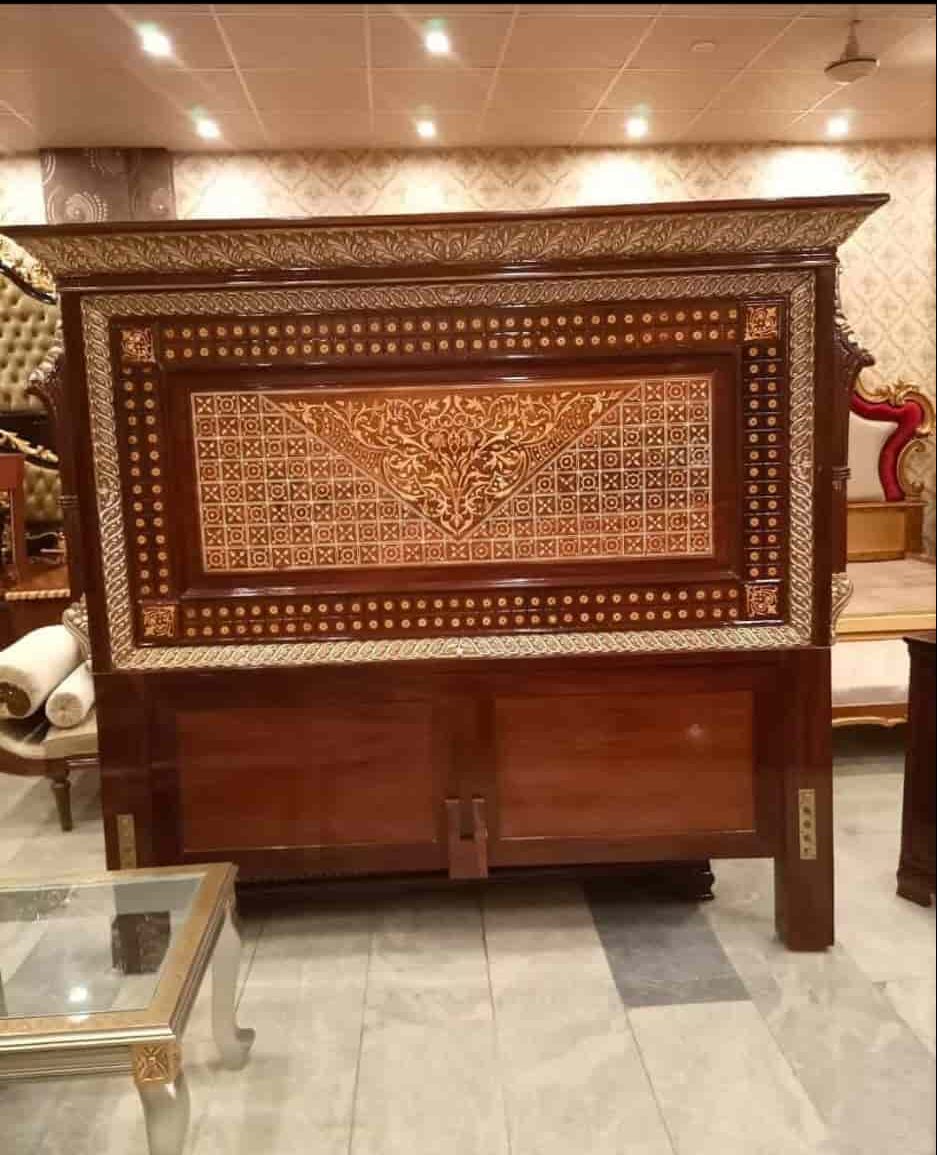 wooden inlay bed